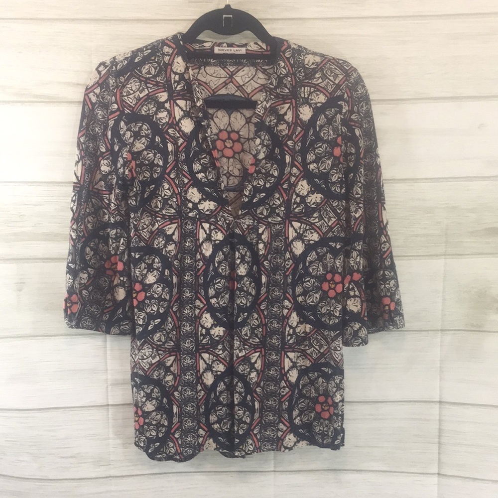 Nieves Lavi V neck Bell Sleeves 100% Silk Blouse